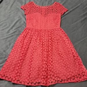 Artelier Dress Womens 2 Shift Pink Laser Cut Eyelets Fit Flare Floral Lace Knee